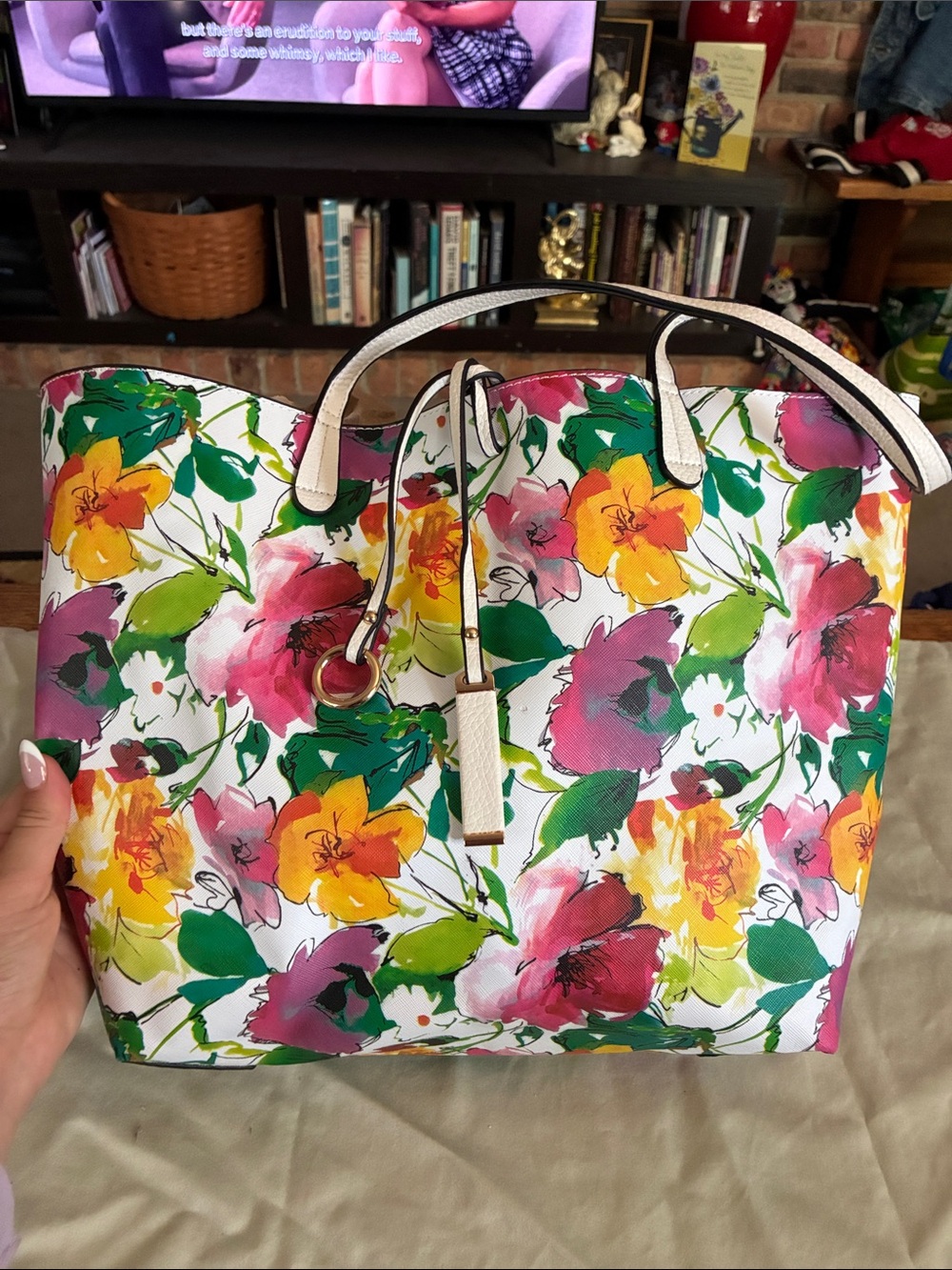 Kelly & Katie Floral Print Tote Bag with Cream Trim